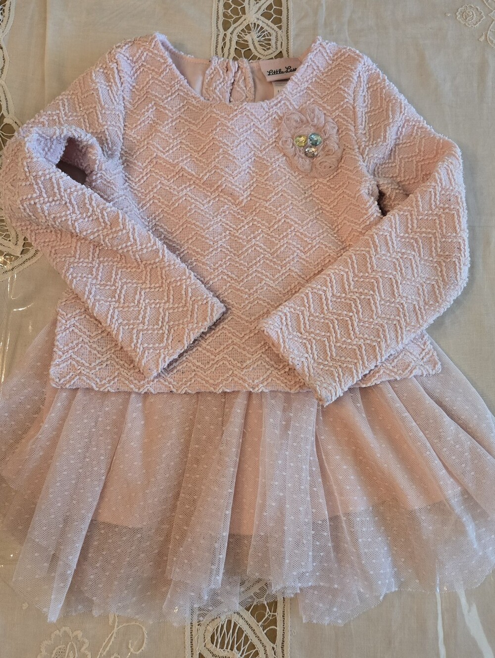 LITTLE LASS SPARKLE TOP/POLKA DOT BOTTOM -DRESS -GEM ROSSETTE EMBELLISHMENT SZ 4